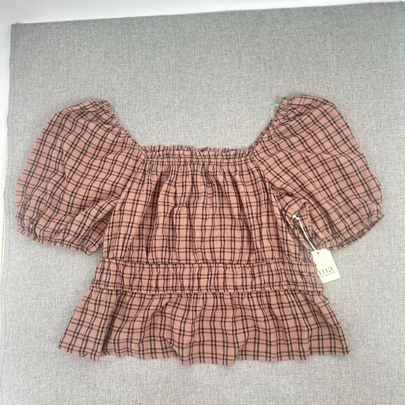 NEW! a.n.a a new approach Peplum Blouse Plus‎ 1X Square neck $42 Puffy sleeves - Picture 2 of 13